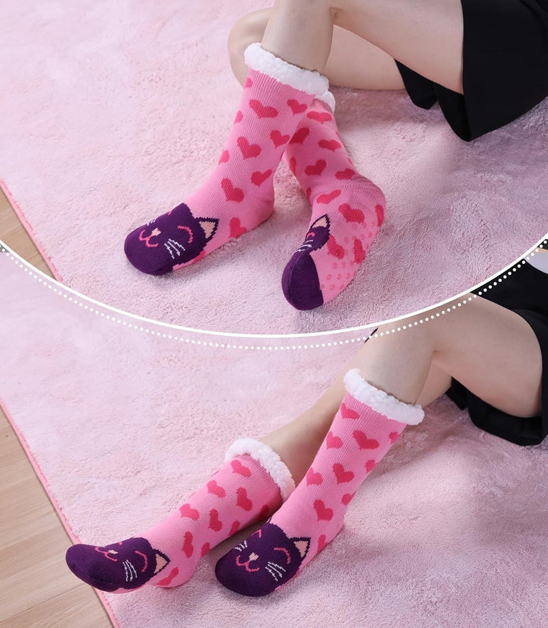LINEMIN Womens Winter Slipper Socks With Grippers Cozy Warm Cute Fuzzy Slipper Socks - Image 2